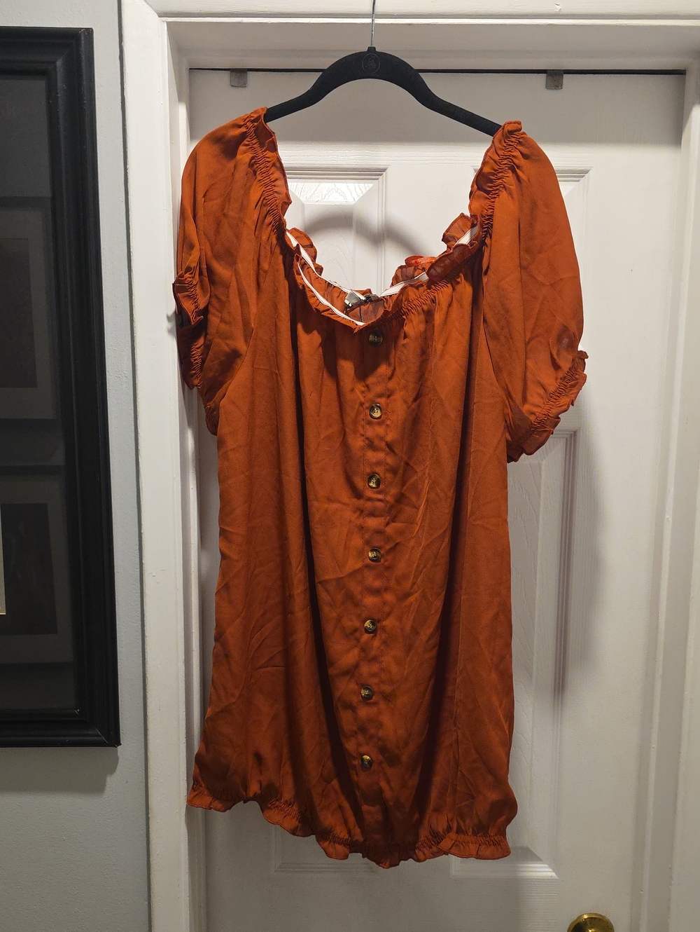 Women's Rust Button-Front Peasant Blouse
